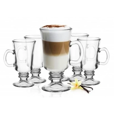 Imagen de 6 vasos de café irlandés con asa cristal para latte macchiato