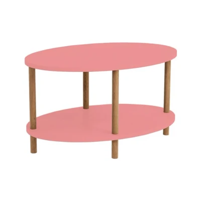Imagen de [en.casa] Mesa de Centro Ovalada Højreby con Estante y 4 Patas Auxiliar Mueble Salón Oficina Aglomerado/Madera Haya 43 x 70 44 cm Rosa