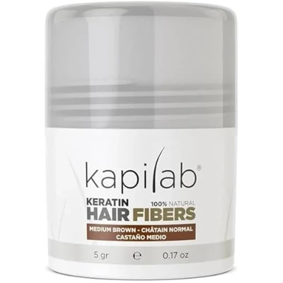 Imagen de Kapilab Fibras Capilares Disimula la falta de Cabello al Instante Microfibras en Polvo Queratina para Hombres y Mujeres Tapa Calvicie forma Natural 5gr Castaño Medio
