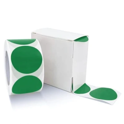 Imagen de pegatinas redondas 25mm rollo autoadhesivo verde pequeños puntos adhesivos codificación por colores círculos removibles resistentes a la intemperie con dispensador caja 500 unidades