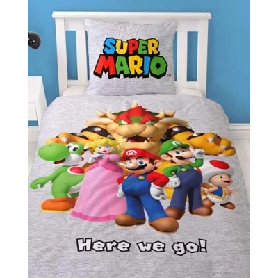 Imagen de ropa de cama franela 135 x 200 cm, Nintendo Super Mario, suave para invierno, 1 funda almohada 80 cm + nórdica 100% algodón, infantil