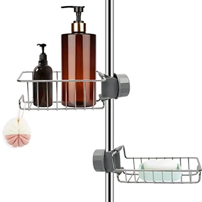 Imagen de MOYSOUL Pack of 2 Shower Shelves No Drilling Stainless Steel Shelf Rustproof Basket for Rail, Shampoo Holder Gel Soap Shower, 18 27 mm Rod