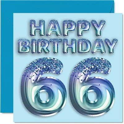 Imagen de Tarjeta de cumpleaños número 66 para hombres, globo fiesta con purpurina azul, tarjetas feliz hombre años, tío, abuelo, papá, 145 mm x mm,