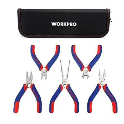 Imagen de WORKPRO 5 Piezas Mini alicates de precisión, acero al carbono, Asa bimaterial, bolsa almacenamiento