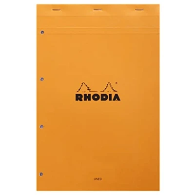 Imagen de Clairefontaine ES RHODIA 119600C Bloc de notas grapado n.º 20 naranja A4+ 80 hojas desmontables perforadas 4 agujeros Papel blanco G Tapa ... revestida flexible y resistente Basics