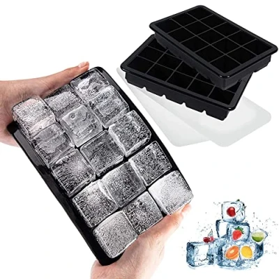 Imagen de LessMo 2 Piezas Bandeja Grande, Silicona para Cubitos de Hielo con Tapa, Apilables y Que Ahorran Espacio, Certificación LFGB Sin BPA Bebidas Alimentos Bebés 1 negro
