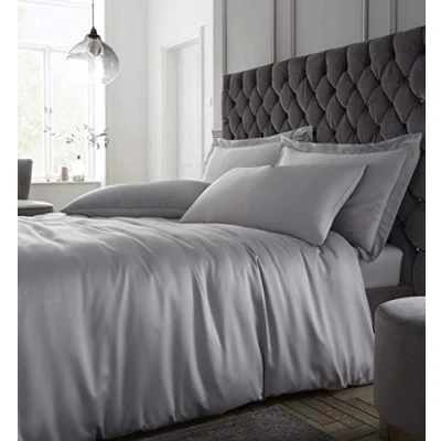 Imagen de Catherine Lansfield Satén Suave y Sedoso Juego de edredón, Poliéster, Plateado, Super King Duvet Set