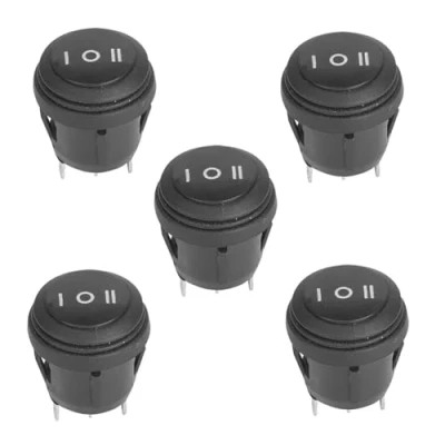 Imagen de Interruptor Basculante, 5 Piezas SPST Snap in ON/OFF/ON 3 Pines Basculante a Presión Redondo de Posiciones 10A / 125V 6A 250V Mini Impermeable Para Barcos