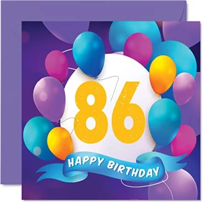 Imagen de Tarjeta de cumpleaños número 86 para hombres y mujeres, fiesta globos, tarjetas feliz hombre años, mujer, bisabuelo, abuelo, abuela,