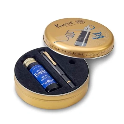 Imagen de Kaweco PISTON SPORT AL Starter Set I Pluma estilográfica clásica de aluminio para tinteros, en caja nostálgica, con tintero azul real émbolo 13 cm, plumín