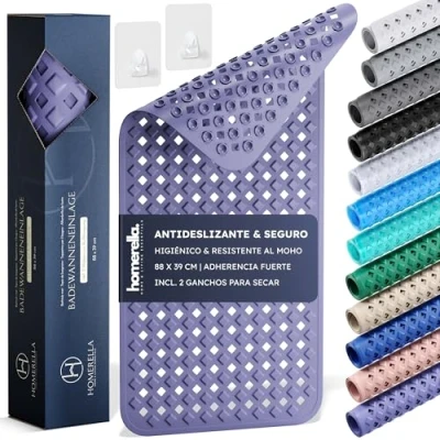 Imagen de Homerella Alfombra de baño Antideslizante y Delicada con la Piel, 88x39cm, Incl. Ganchos Esterilla Tina sin BPA Estera Resistente al Moho Lavable a máquina Alfombrilla