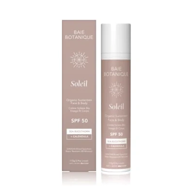 Imagen de Baie Botanique Soleil Protector solar orgánico para rostro y cuerpo SPF 50 mineral con espino amarillo caléndula orgánicos vegano Seguro arrecifes 110g