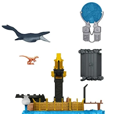 Imagen de Jurassic World Minis Set de juego Caos Mosasaurus Dinosaurio con accesorios juguete, regalo para niños +4 años (Mattel HFF11)