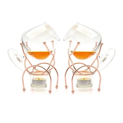 Imagen de Bar Amigos Juego de 2 calentadores brandy y coñac con velas té, portavelas soporte cobre