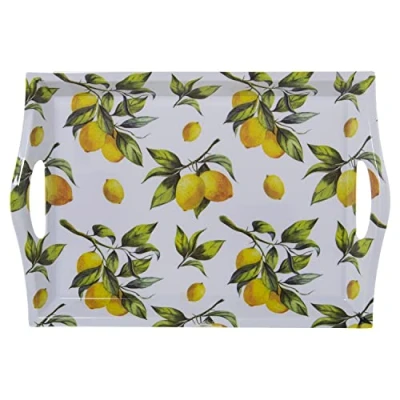 Imagen de DRW Bandeja Rectangular de melamina con Asas Limones tamaño Grande 5x31x44 cm