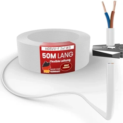 Imagen de MAS Premium de 5 a 100 m manguera plástico H05VV F 2, 3 o x 0,75; x1; x1,5 x2,5 y 4G0,75 Cable flexible para dispositivos (H05VV 2 1 WS, 50 m)