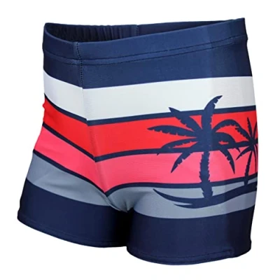 Imagen de Aquarti Bañador de Niño con Motivo a Rayas, Azul Oscuro/Rojo/Palmera, 128