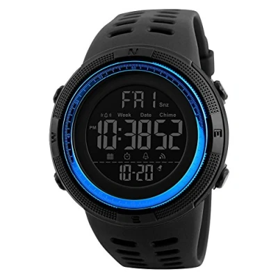 Imagen de Los hombres de cuarzo Reloj pulsera con alarma Cronómetro Digital Deportivo Dual tiempo zona cuenta atrás el luz fondo Calendario Fecha relojes