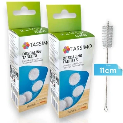 Imagen de 8 pastillas de descalcificación para 4 aplicaciones cafeteras Bosch Tassimo 311909 TCZ6004 con cepillo limpieza DL Pro