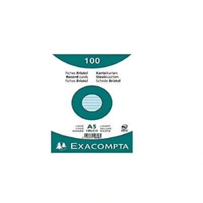 Imagen de Exacompta 10818SE Paquete de 100 fichas cartulina rayadas sin perforar en film compatibles con impresoras inkjet, láser y fotocopiadoras formato 148 x 210 mm color azul