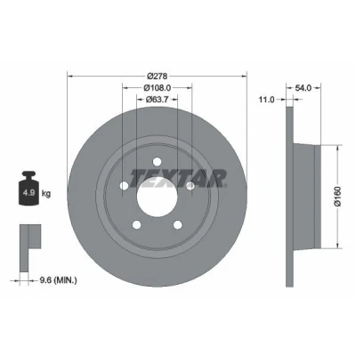 Imagen de TEXTAR PRO 92124903 Disco de freno 278 11 05/05 108 macizo revestido sin perno sujeción rueda, buje rueda FORD: Tourneo Connect