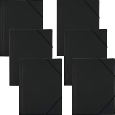 Imagen de D.RECT Pack de 6 Carpetas con 3 solapas Polipropileno gomas, A4, color negro (009082)
