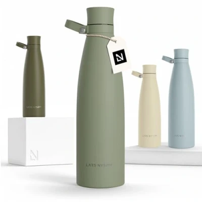 Imagen de LARS NYSØM Botella de Acero Inoxidable aislada 1l Agua 1 litro a Prueba Fugas para Deportes, Bicicleta, Perro, (Sage Green, 1000ml)
