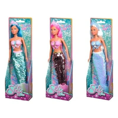 Imagen de Simba 105733498 Steffi Love Colour Swap Muñeca de Sirena con Cola Lentejuelas y Efecto Intercambiable, 29 cm, para niños a Partir 3 años
