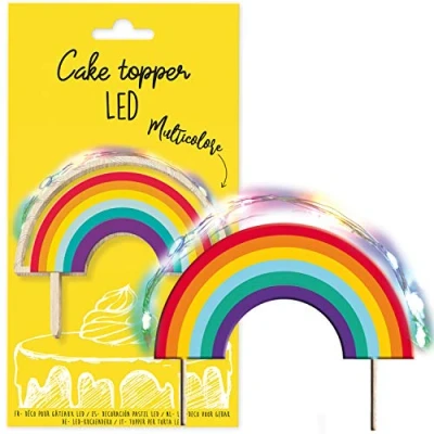 Imagen de Scrapcooking 4966 Cake Topper LED (Rainbow) Tema arcoíris multicolor Decoración luminosa madera cumpleaños para pasteles, tartas, pasteles y postres