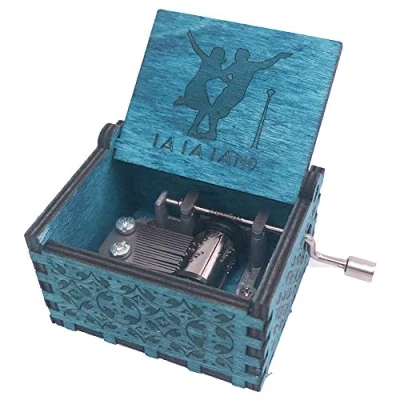 Imagen de Youtang Lalaland Caja de música con manivela tallada madera, reproduce la canción temática Lalaland, color azul