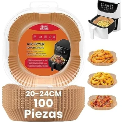 Imagen de Papel para freidora de aire, horno aire cuadrado, pergamino antiadherente desechable sin perforar hornear, asar Microondas Sartén (20cm) [Pack 100 Piezas]