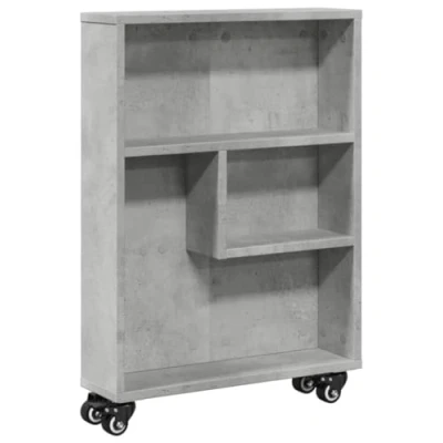 Imagen de vidaXL Carrito de almacenaje Estrecho Madera Gris hormigón 48x13x68 cm, Almacenamiento Delgado, Carro Cocina con Ruedas, Ruedas