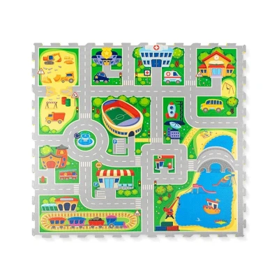 Imagen de Hakuna Matte Alfombra Infantil Puzzle Diseño Coches 1,2 x 1,2m 16 Piezas Interconectadas para el Piso 20% + Gruesa Certificado EN 71 Sin Olor Empaque Caja de Cartón Reciclable