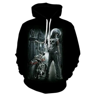 Imagen de Sudadera con Capucha Estampado 3D para Hombre, Jersey de Calavera Manga Larga, Disfraz Halloween y Navidad Bolsillo