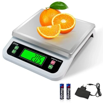 Imagen de Báscula de Cocina Digital 40kg Balanza Alimentos Multifuncional Función Tara Alta Precisión en Acero Inoxidable Electrónica con Pantalla LCD Recuento PCS y 6 Unidades Blanco