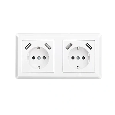 Imagen de Enchufe de pared Doble Toma Corriente con USB Blanco Superficie Empotrados para Smartphone Tablet MP3