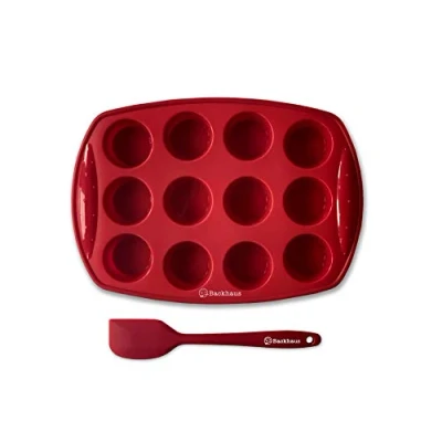 Imagen de Backhaus Molde para Mini Magdalenas Bandeja de Horno 12 cavidades Silicona Platino Antiadherente (Rojo, 1)