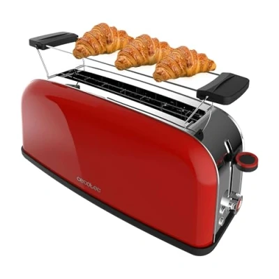 Imagen de Cecotec Tostadora Vertical 1 Ranura Larga Toastin&#039; time 850 Red Long. W, 2 Rebanadas de Pan, Ancha 3,8 cm, Soporte para Panecillos y Bandeja Recogemigas, Acero Inoxidable, Rojo