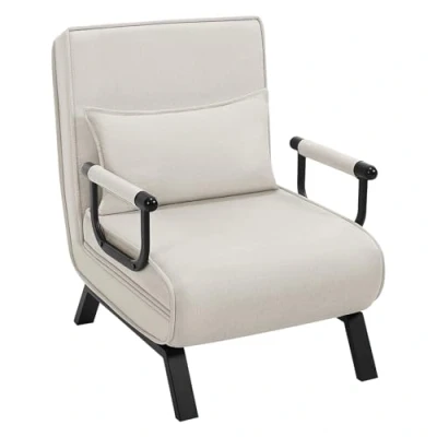 Imagen de WOLTU Sofá Cama, Sillón Reclinable con Respaldo Ajustable, Puff Cama 1 Plaza, Butaca de Salón 3 en 1, Sillon Individual Almohada y Reposabrazos, Lino + Esponja Elastica, Beige