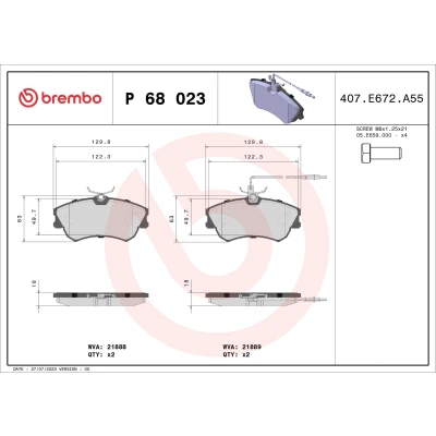 Imagen de BREMBO P 68 023 Juego de pastillas freno con contacto avisador desgaste tornillos pinza accesorios RENAULT: ESPACE 3