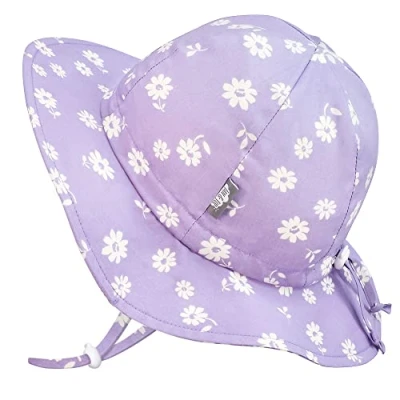 Imagen de Jan &amp; Jul Sombrero de Sol Transpirable 100% Hecho algodón para niñas Infantes (Talla: 6 24 Meses, Margarita Morada)