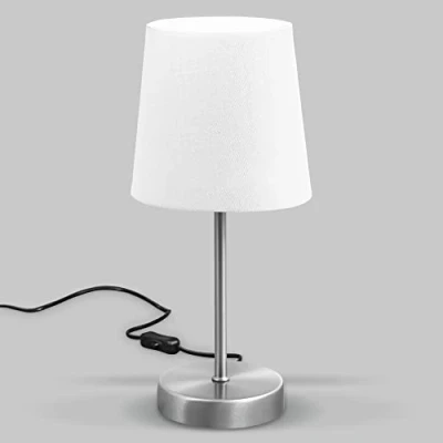 Imagen de B.K.Licht lámpara de mesa LED, tela color blanco, níquel mate, E14, mesa, cama con interruptor, IP20.