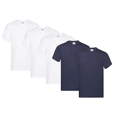 Imagen de Fruit of the Loom Camiseta original para hombre (5 unidades), 3weiss 2Deep Navy + 1 Hl Comprar Bloc de notas, XL
