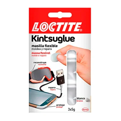 Imagen de Loctite Kintsuglue, masilla flexible blanca para reparar, reconstruir y proteger objetos, adhesiva moldeable, adhesivo impermeable removible, 3 x 5 g