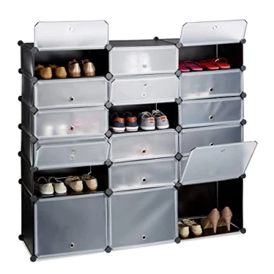 Imagen de Relaxdays Zapatero Modular Grande 18 Compartimentos, Negro, 125.5 X 140 36.5 Cm