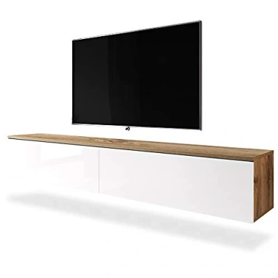 Imagen de Selsey Kane Mueble TV Flotante/Mesa TV/Mueble para Salón/Mueble Suspendido (180 cm, sin LED, Roble Dorado/Blanco Brillante)