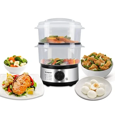 Imagen de BEPER BC.261 Vaporera de 5 Litros con Temporizador Cocinar Vapor Arroz, Pescado, Raviolis, Verduras y Carne, Sin BPA