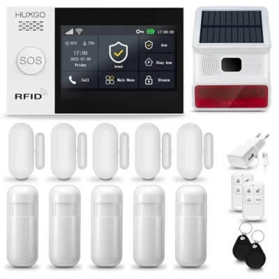 Imagen de HUXGO® HXA007 Alarma casa con Sirena Exterior WiFi + gsm 4G LTE Kit inalámbrico 5X sensores PIR de Movimiento, Puerta/Ventana Aplicación Tuya Aviso al móvil