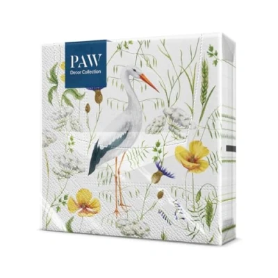 Imagen de PAW Servilletas Papel 3 Capas (33 x 33 cm) I 20 Unidades Perfecto para Cumpleaños, Fiestas, Bodas, Comuniones y Celebraciones de Colores Cigüeña en Pastizales