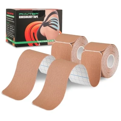 Imagen de PHYTOP Kinesiotape Precortado (40 Tiras, 25 Cm X 5 Cm) Cintas Kinesiologicas Sin Látex Para Deportes Tape Vendaje Ideal Soporte De Rodilla, Hombro Y Codo (Beige)